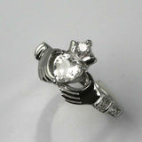 1.2ct Heart Cut VVS1 Diamond Engagement Ring Claddagh Design 14k White Gold Over