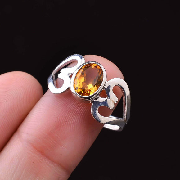 1ct Engagement Ring Oval Cut Yellow Citrine Two Hearts 14k White Gold Finish