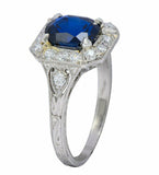 2.8ct Oval Cut Blue Sapphire Engagement Ring Halo Art Deco 14k White Gold Finish