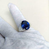 2.3ct Engagement Ring Oval Cut Blue Sapphire Floral Filigree 14k White Gold Over