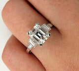 5Ct Emerald Cut Diamond T Baguette Accents Engagement Ring 14K White Gold Finish