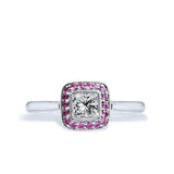 2ct Princess Cut Diamond Engagement Ring Pink Sapphire Halo 14k White Gold Over