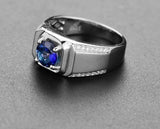 2.6ct Round Cut Blue Sapphire Solitaire Round Accent Men Ring 14k WhiteGold Over