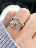 2.3ct Cushion Cut Morganite Engagement Ring Halo Split Shank 14k RoseGold Finish