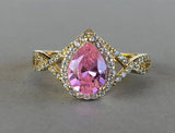 2ct Pear Cut Pink Sapphire Halo Infinity Engagement Ring 14k Yellow Gold Finish