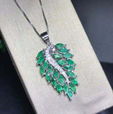 3ct Green Emerald Pendant Marquise Cut Leaf Cocktail 14k WhiteGold Over NO CHAIN