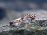 0.75Ct Round Cut Purple Amethyst Milgrain Wedding Band Ring 14K Rose Gold Finish