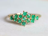 3ct Princess Cut Green Emerald Cluster Minimalist Ring 14k Yellow Gold Finish