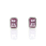 1.4ct Stud Earrings Pink Sapphire Cut Bezel Set Solitaire 14k White Gold Finish