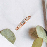 1ct Baguette Cut Diamond Engagement Ring Petite Minimalist 14k Rose Gold Finish