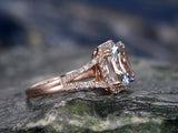 3Ct Cushion Cut Blue Aquamarine Split Band Halo Solitaire Ring 14K RoseGold Over