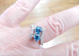 2ct Round Cut Aquamarine Two Stone Bypass Engagement Ring 14k White Gold Finish