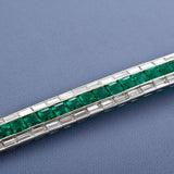 25Ct Princess Cut Green Emerald Gatsby Queen Tennis Bracelet 14K White Gold Over