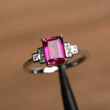 1ct Emerald Cut Pink Ruby Proposal Wedding Engagement Ring 14k White Gold Finish