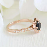 1.7ct Cushion Cut Black Diamond Engagement Ring Vintage Halo 14k RoseGold Finish