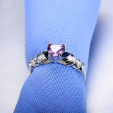 1ct Heart Cut Purple Amethyst Engagement Ring 14k WhiteGold Over Claddagh Design