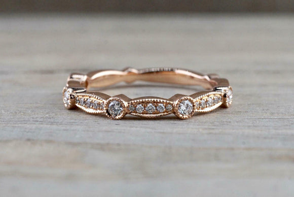 1.2ct Round Cut Diamond Milgrain Petite Wedding Band Ring 14k Rose Gold Finish