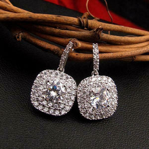 5Ct Round Cut Diamond Double Halo Drop Earrings for Women 14K White Gold Finish