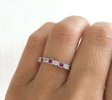 3Ct Princess Cut Pink Ruby Diamond Milgrain Wedding Band 14K White Gold Finish