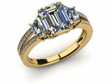 2ct Emerald Cut Three Stone Milgrain Split Band Engagement Ring 14k Gold Finish