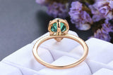 1.5ct Pear Cut Green Emerald Engagement Ring Diamond Halo 14k Rose Gold Finish