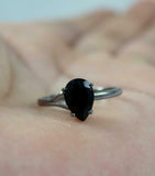 1ct Engagement Ring Pear Cut Black Diamond Solitaire 14k Black Gold Finish