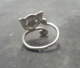 0.5ct Engagement Ring Round Cut Green Emerald Cat Kitten 14k White Gold Finish