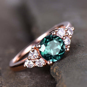 1.3ct Round Cut Green Emerald Solitaire Engagement Ring 14k Rose Gold Finish