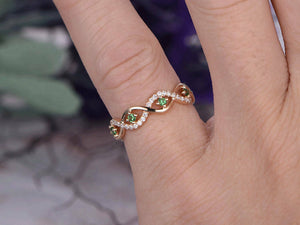 1ct Round Cut Green Emerald Wedding Band Ring Infinity 14k Yellow Gold Finish