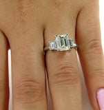 3Ct Emerald Cut Diamond Classic Trilogy Engagement Ring 18K White Gold Finish