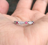 1ct Round Pink Sapphire Half Eternity Vintage Wedding Band 14k White Gold Over