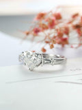 Trilogy Women Engagement Ring 1.5ct Heart Cut VVS1 Diamond 14k White Gold Finish