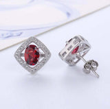 2.5ct Stud Earrings Oval Cut Red Garnet Diamond Open Halo 14k White Gold Finish