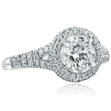 1.77ct Round Diamond Engagement Ring Split Shank Dual Halo 14k White Gold Finish