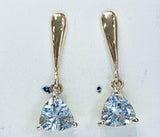 1ct Drop Earrings Trillion Cut Blue Aquamarine Vertical Bar 14k WhiteGold Finish