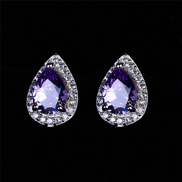 2ct Pear Cut Purple Amethyst Pear Shape Design Stud Earrings 14k White Gold Over