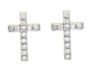 1.2ct Round Cut Diamond Jesus Cross Stud Earrings Women 14k Yellow Gold Finish