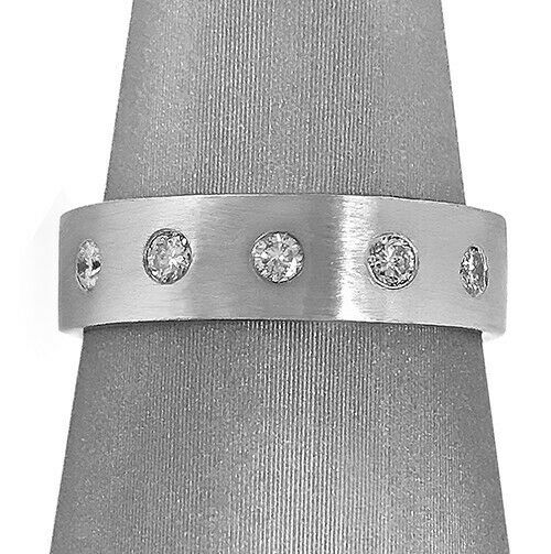 1Ct Round Cut VVS1 Diamond Classic Five Stone Wedding Band 14K White Gold Finish