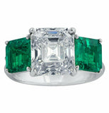 2ct Asscher Diamond Engagement Ring Trilogy Emerald Accents 14k White Gold Over