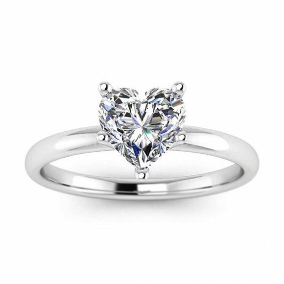 1.2ct Heart Cut Simulated Diamond 6-Prong Solitaire Ring 14k White Gold Plated