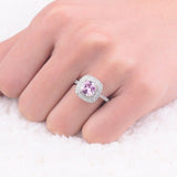 2ct Cushion Cut Pink Sapphire Engagement Ring 14k White Gold Finish Double Halo