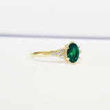 0.5ct Oval Cut Green Emerald Round Diamond Accents Ring 14k Yellow Gold Finish