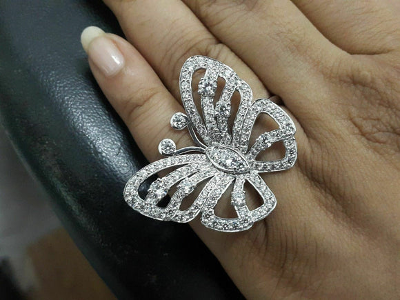 6Ct Round Cut Diamond Butterfly Cocktail Celebrity Ring 14K White Gold Finish