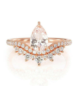 2.5ct Pear Cut Morganite Engagement Ring Unique Crown Promise 14k Rose Gold Over