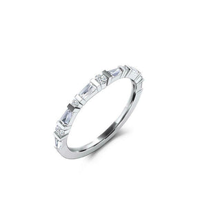 Stackable Petite Minimal Wedding Band 0.46ct Baguette Diamond 14k WhiteGold Over