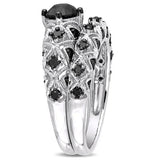 3Ct Round Cut Black Diamond Bridal Set Vintage Ring Band 14K White Gold Finish