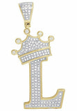 0.31ct Round Cut Diamond Crown Initial L Letter Pendant 14k Yellow Gold Finish