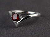 0.7ct Round Cut Red Garnet Engagement Ring 14k White Gold Finish Unique V Curved