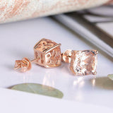 1ct Cushion Cut Peach Morganite Lovely Stud Earrings Women 14k Rose Gold Finish