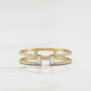 Open Stackable Dual Split Band Ring 1.3ct Baguette Diamond 14k Yellow Gold Over